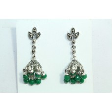 925 sterling Tribal silver earring Jhumki Hallmarked with Green onyx stone Beads
